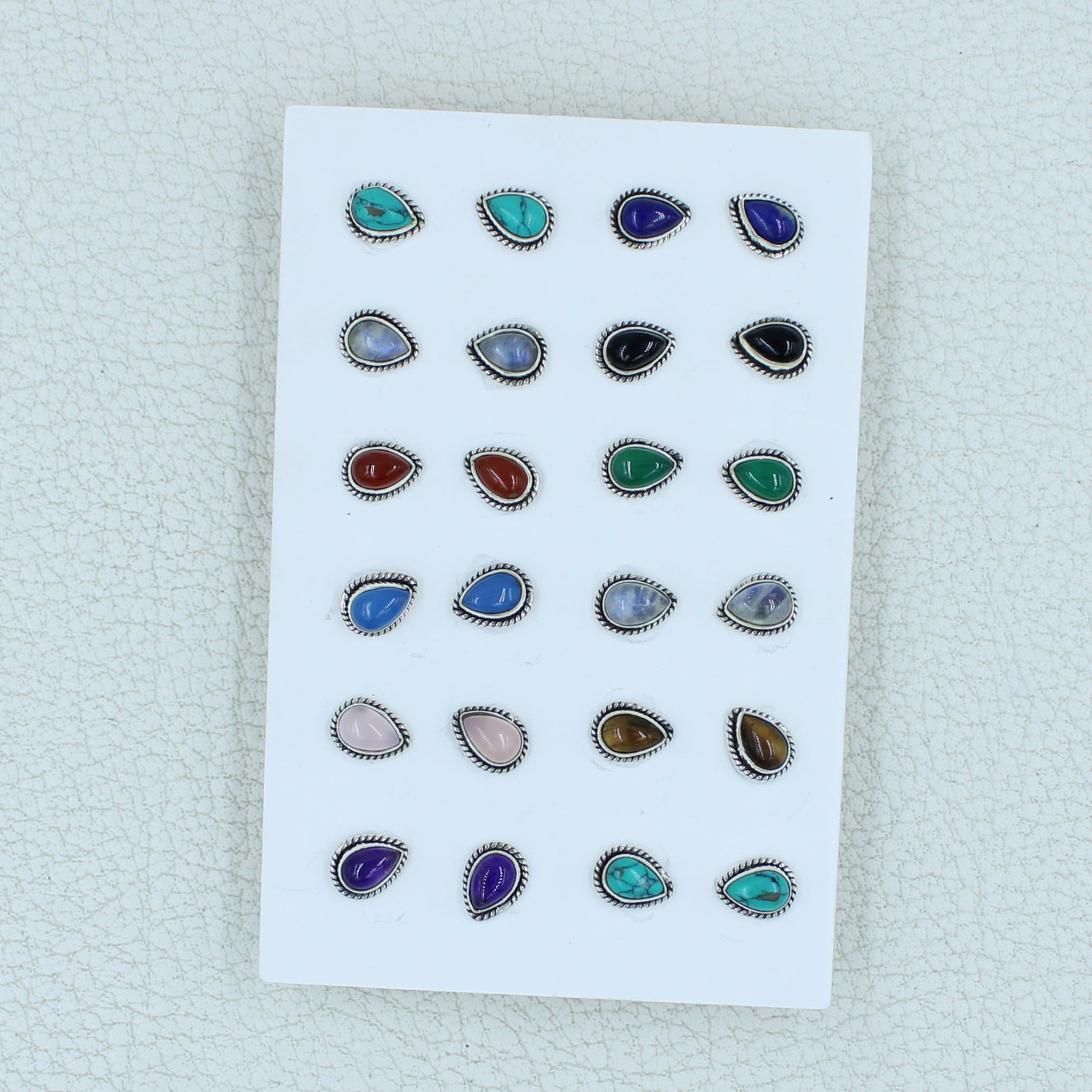 12 Pair Gemstone Studs Earrings - 925 Silver Jewelry