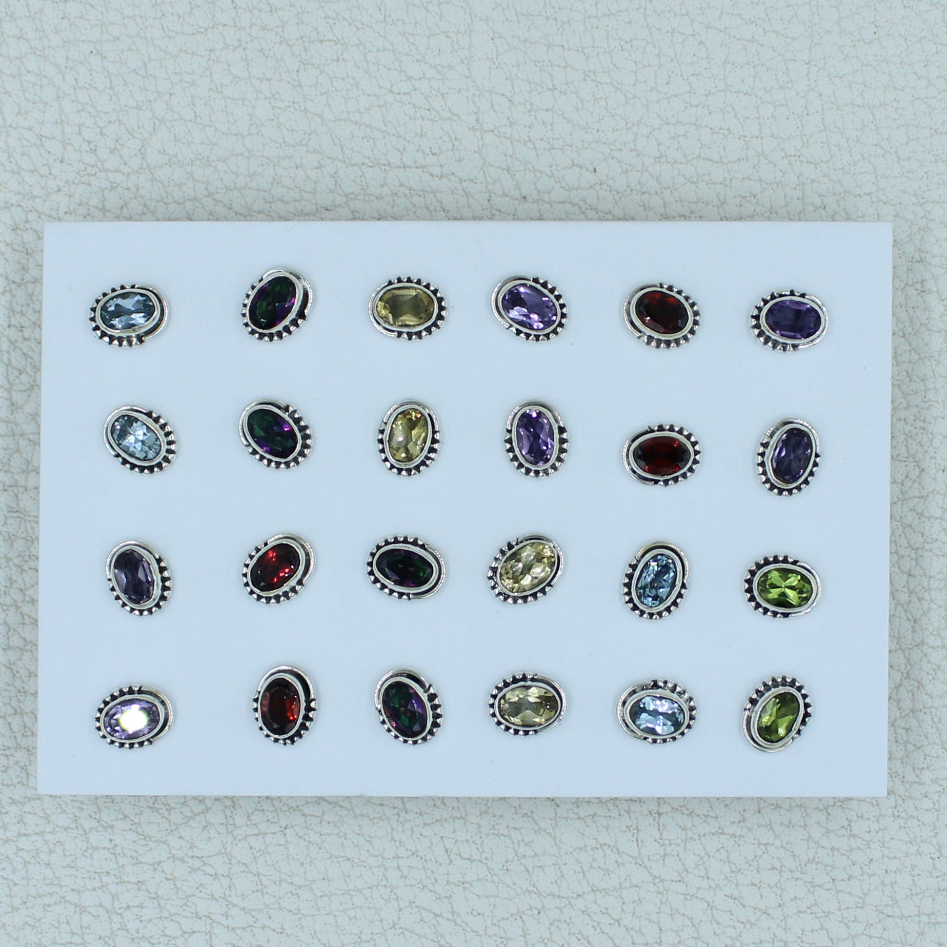 925 Silver 12 Pair Studs Earrings - Garnet, Amethyst, Citrine, Peridot Gemstone