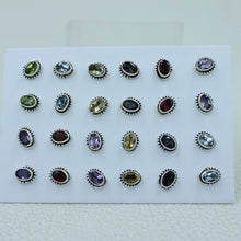 925 Silver 12 Pair Studs Earrings - Garnet, Amethyst, Citrine, Peridot Gemstone