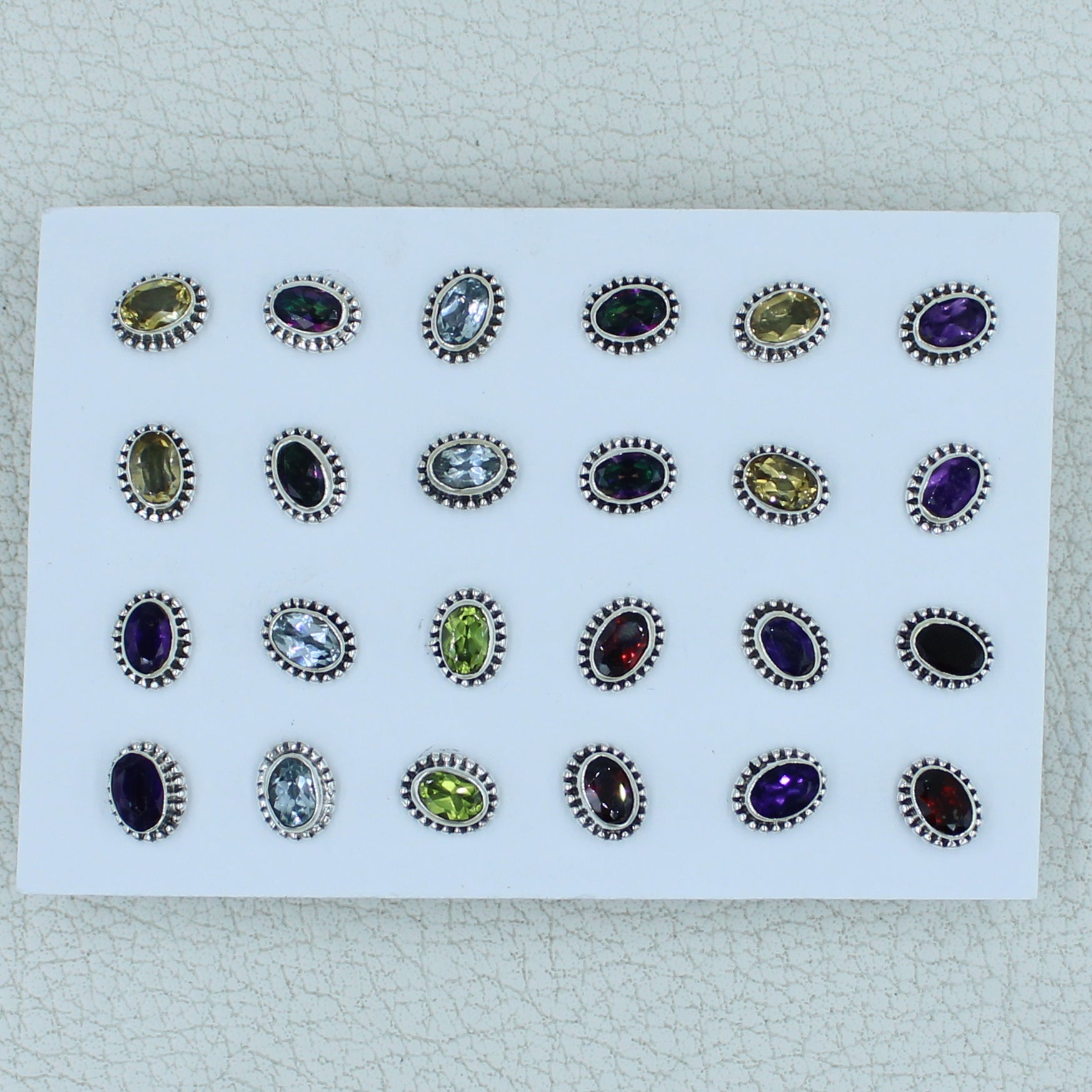 Garnet, Amethyst, Citrine, Peridot Gemstone 12 Pair Studs Earrings