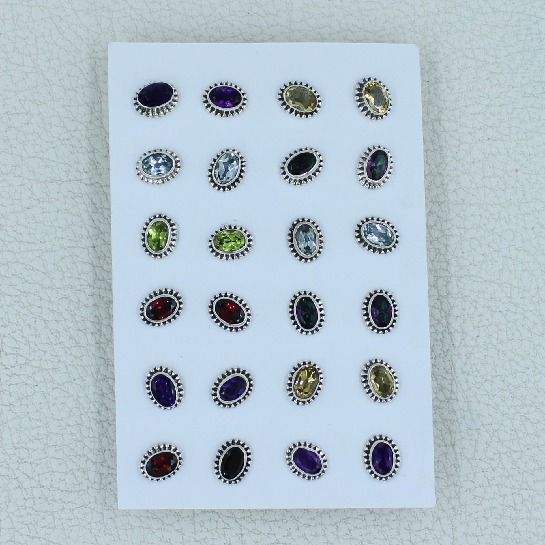 Garnet, Amethyst, Citrine, Peridot Gemstone 12 Pair Studs Earrings