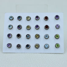 Multi Cut Stone 12 Pair Studs Earrings