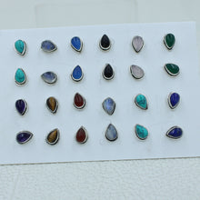12 Pair Studs Earrings - 925 Silver Cabochon Gemstone Earrings