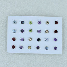 Round Cut Gemstone Studs - 12 Pair Silver Jewelry