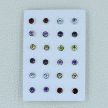 Round Cut Gemstone Studs - 12 Pair Silver Jewelry