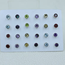 Round Cut Gemstone Studs - 12 Pair Silver Jewelry