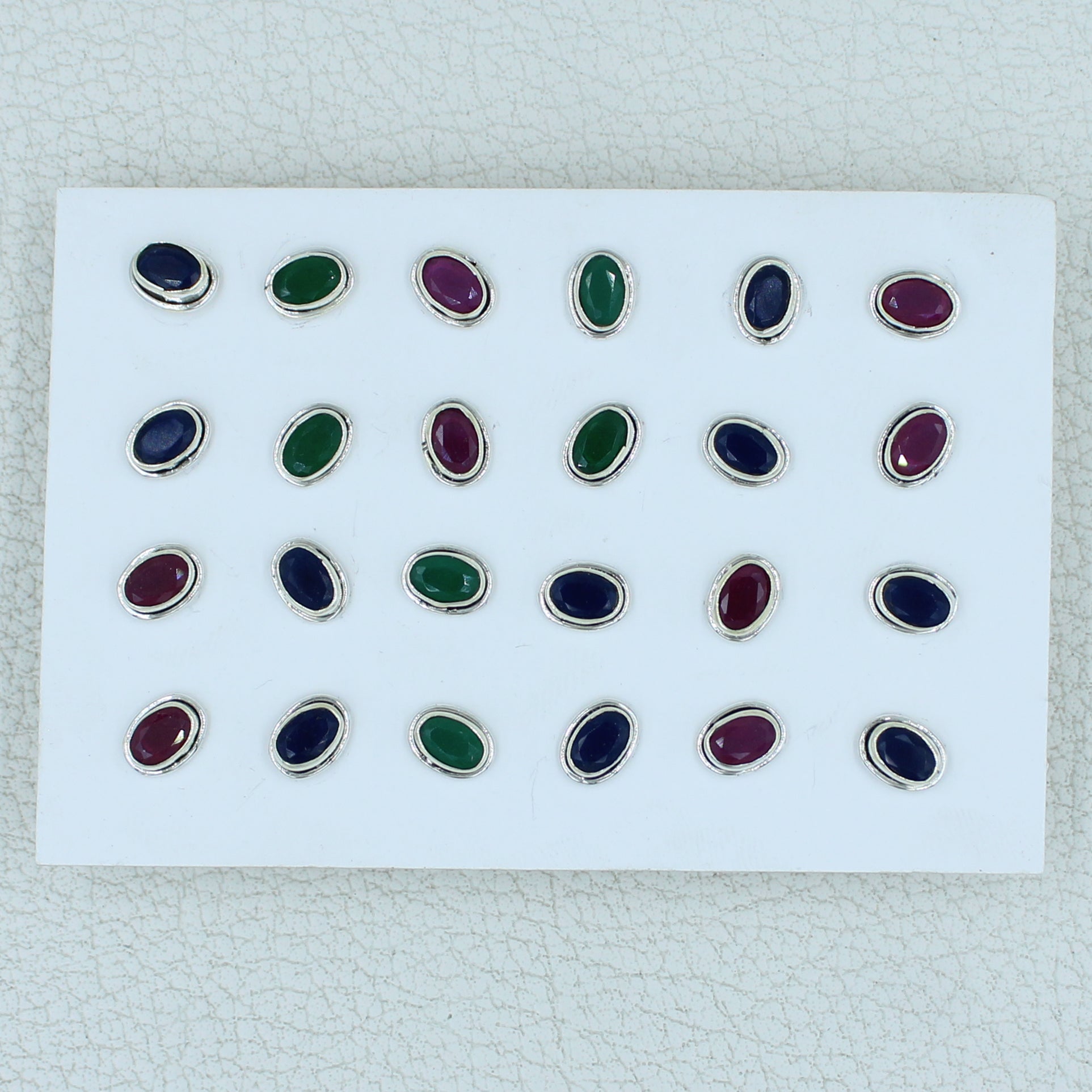 Ruby, Emerald, Sapphire Studs Earrings