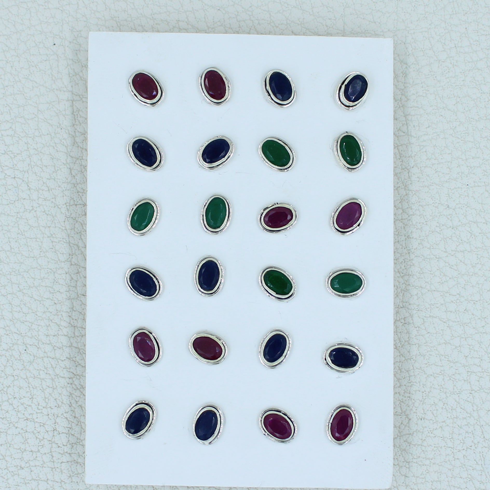 Ruby, Emerald, Sapphire Studs Earrings