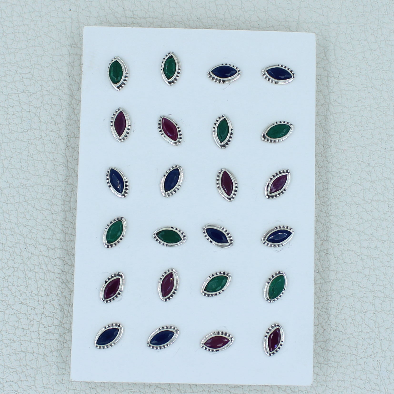 Ruby, Emerald, Sapphire Silver Studs