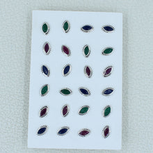 Ruby, Emerald, Sapphire Silver Studs