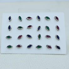 Ruby, Emerald, Sapphire Silver Studs