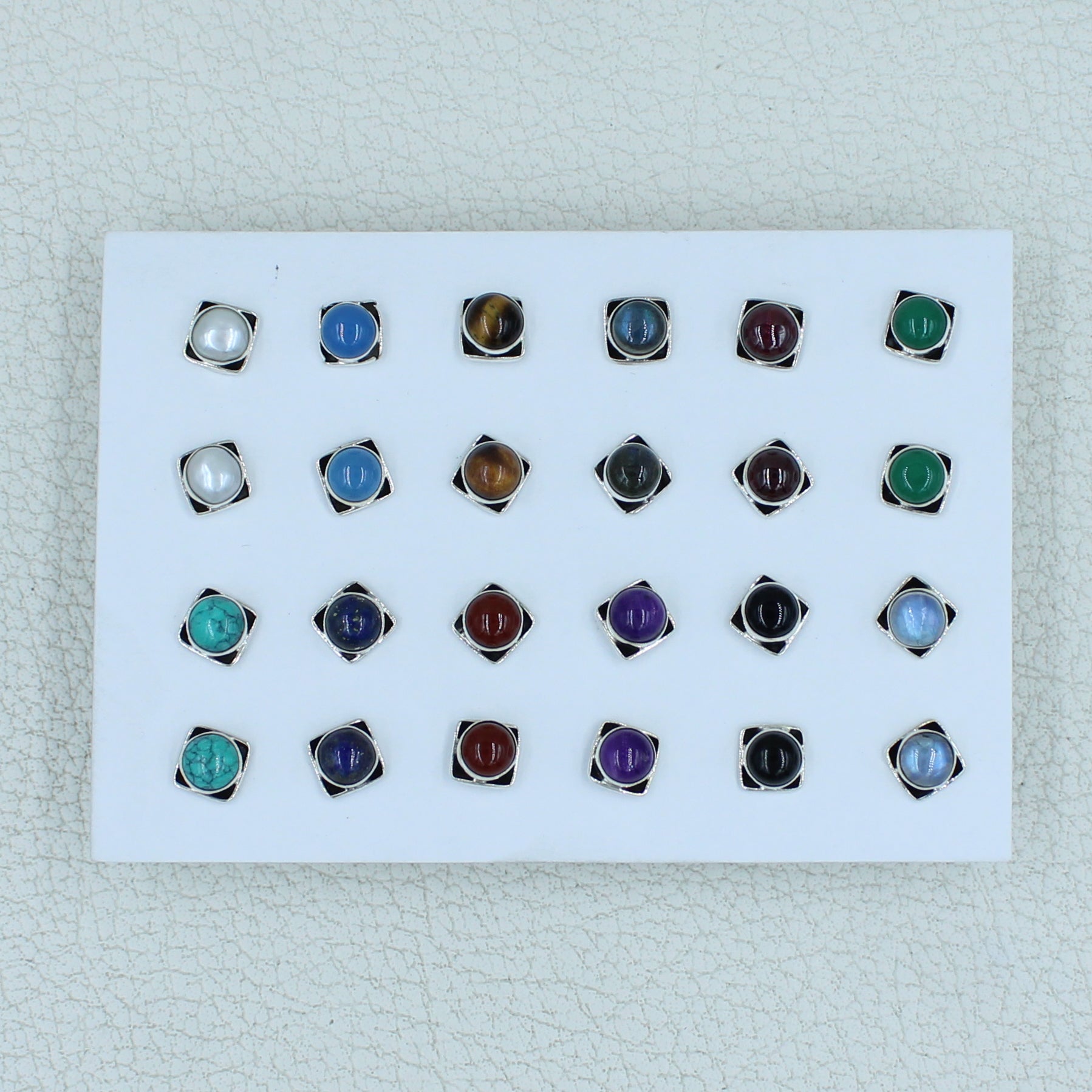 12 Pair Multi Cabochon Studs Earrings