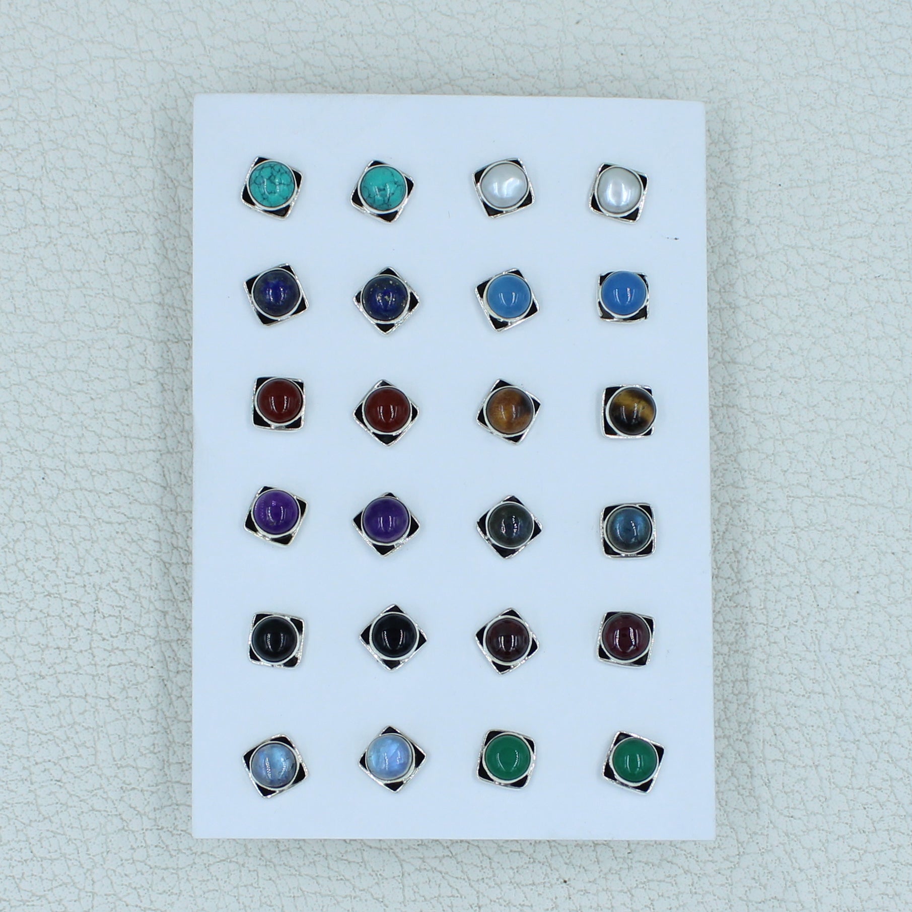 12 Pair Multi Cabochon Studs Earrings