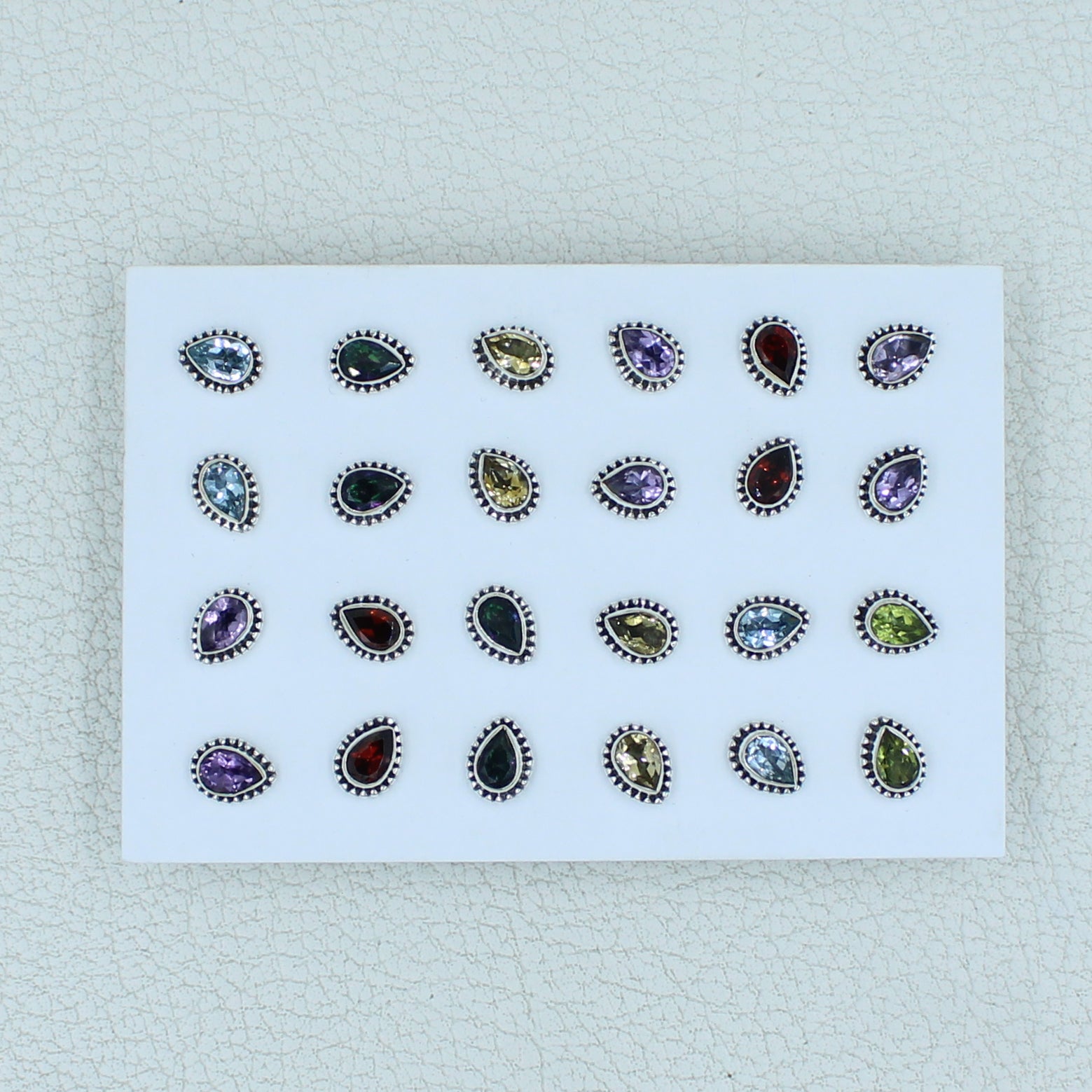 12 Pair Silver Cut Gemstone Studs Earrings