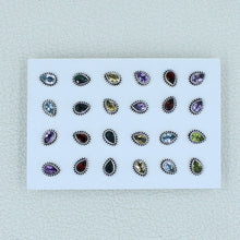 12 Pair Silver Cut Gemstone Studs Earrings