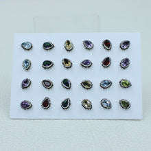 12 Pair Silver Cut Gemstone Studs Earrings
