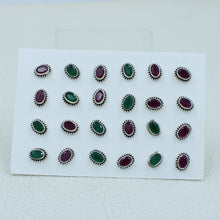 Ruby, Emerald Studs Earrings - 925 Silver Jewelry