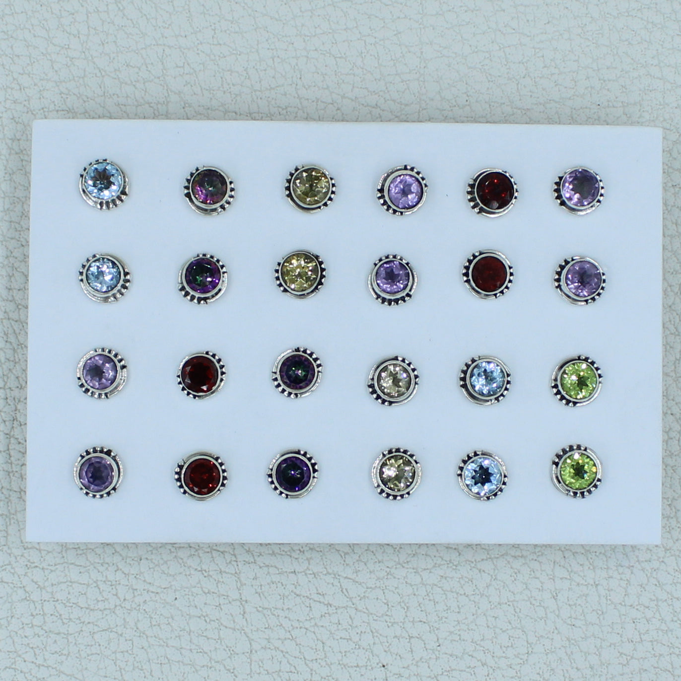 12 Pair Cut Stone Earrings - 925 Silver Jewelry