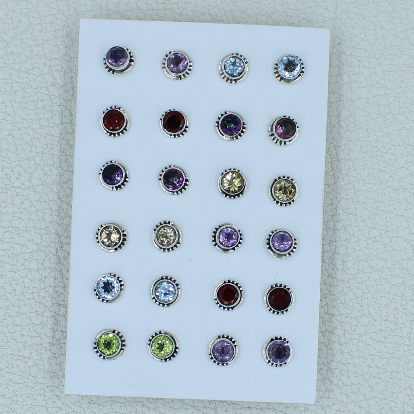 12 Pair Cut Stone Earrings - 925 Silver Jewelry