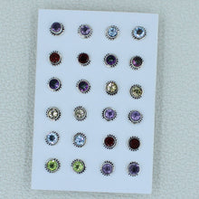 12 Pair Cut Stone Earrings - 925 Silver Jewelry