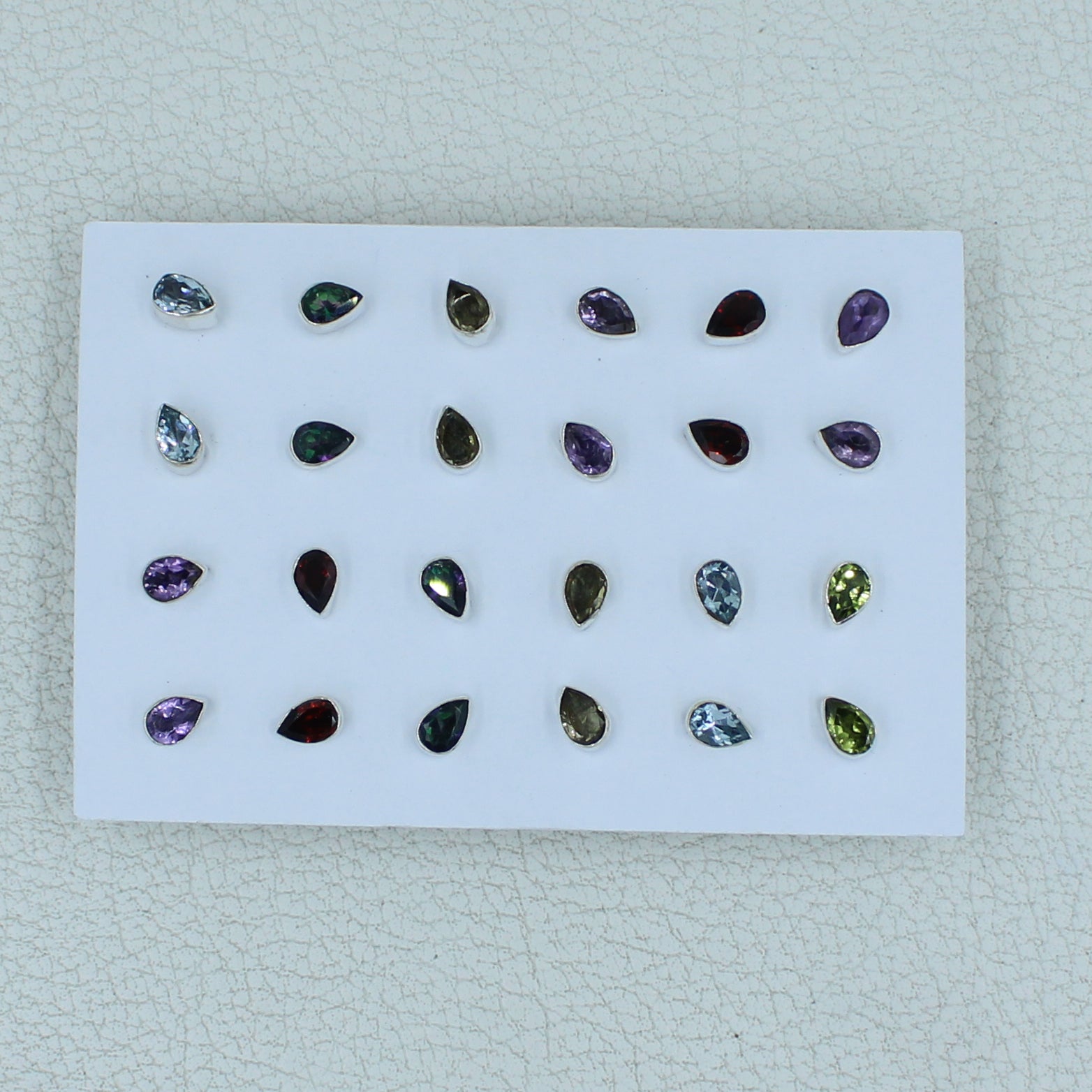 12 Pair Cut Stone Studs Earrings - 925 Silver Women Jewelry