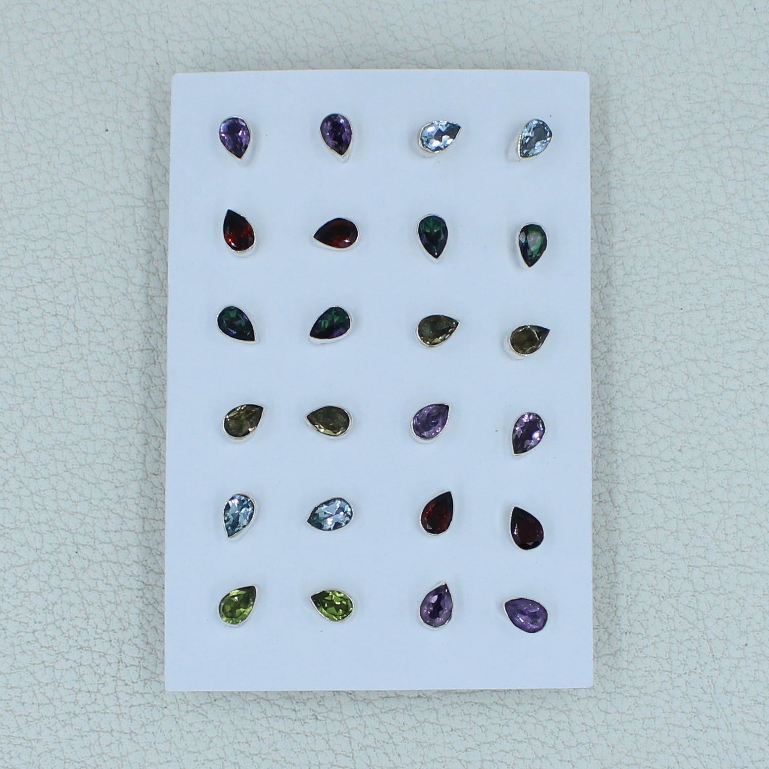 12 Pair Cut Stone Studs Earrings - 925 Silver Women Jewelry