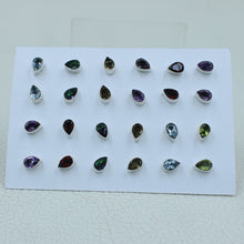 12 Pair Cut Stone Studs Earrings - 925 Silver Women Jewelry