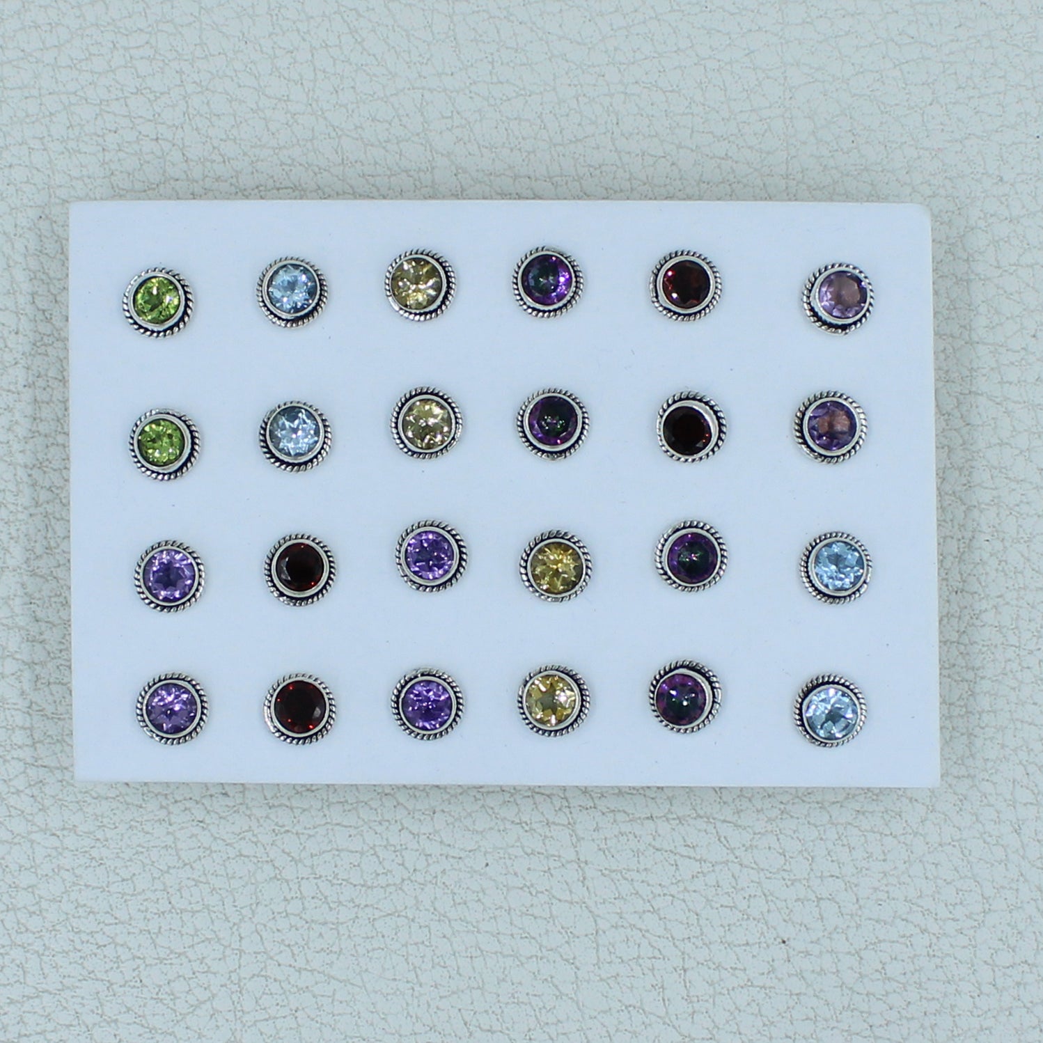 12 Pair Cut Gemstone Studs - 925 Silver Jewelry