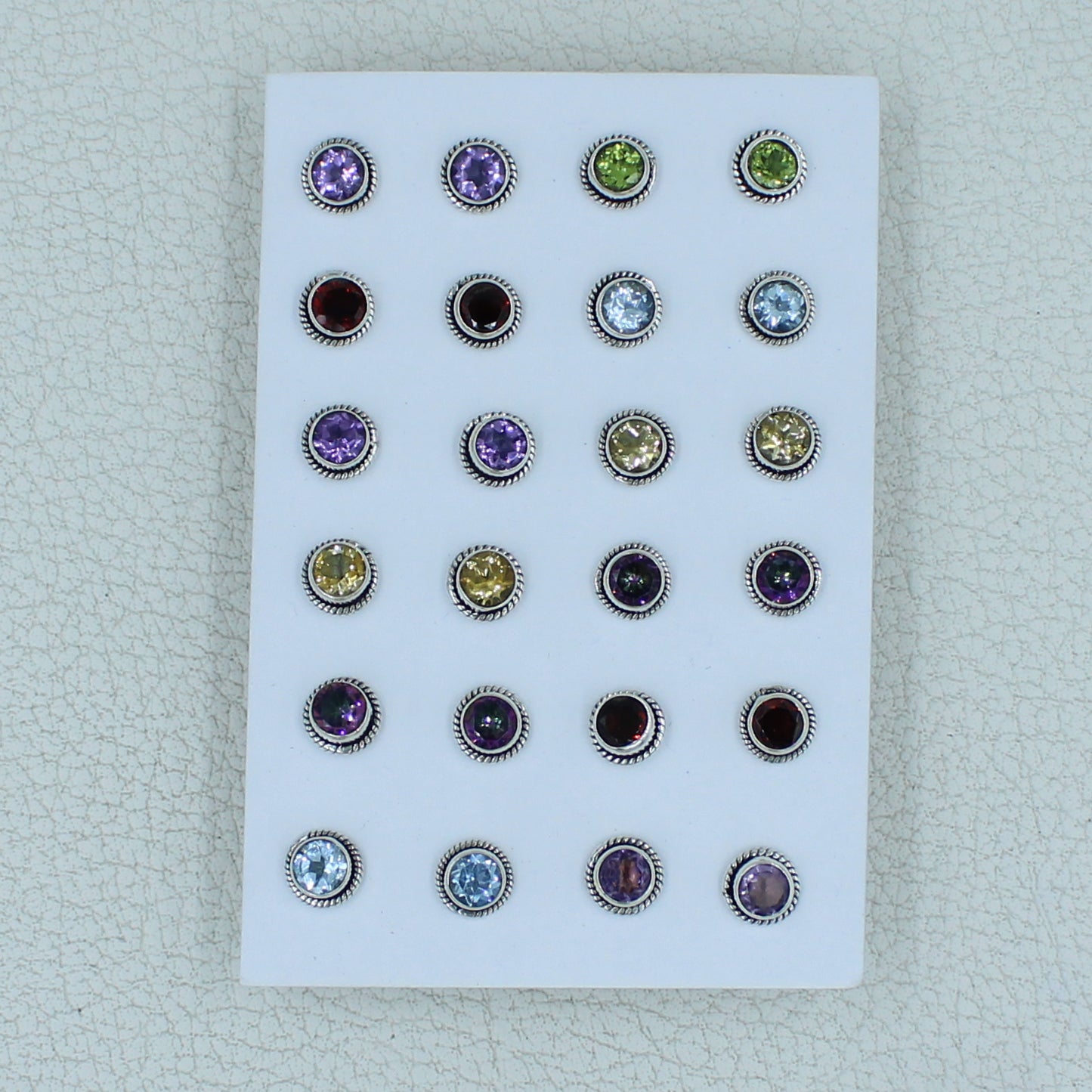 12 Pair Cut Gemstone Studs - 925 Silver Jewelry