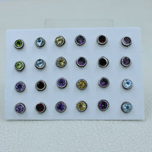 12 Pair Cut Gemstone Studs - 925 Silver Jewelry
