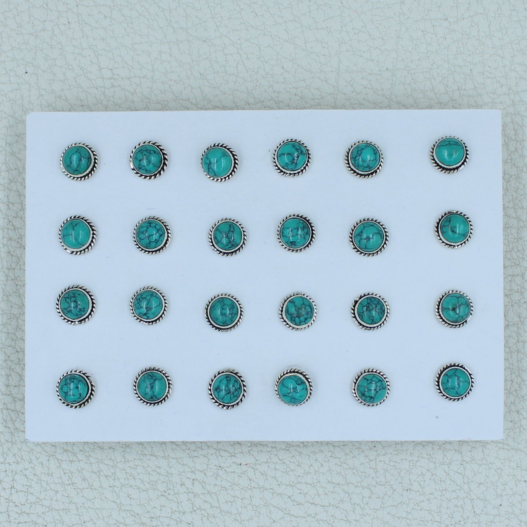 12 Pair Turquoise Studs Earrings - Turquoise Silver Jewelry