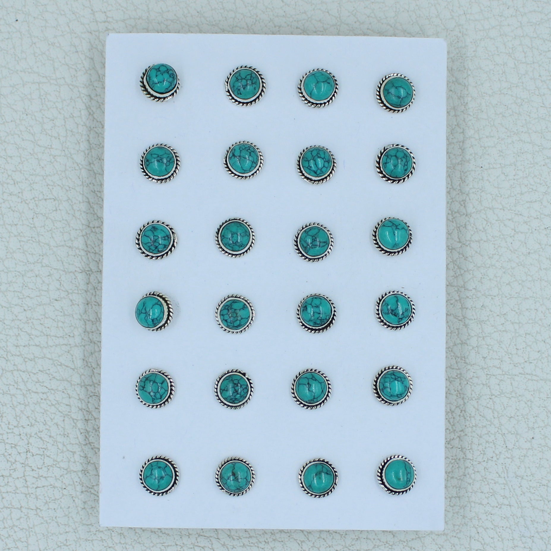 12 Pair Turquoise Studs Earrings - Turquoise Silver Jewelry