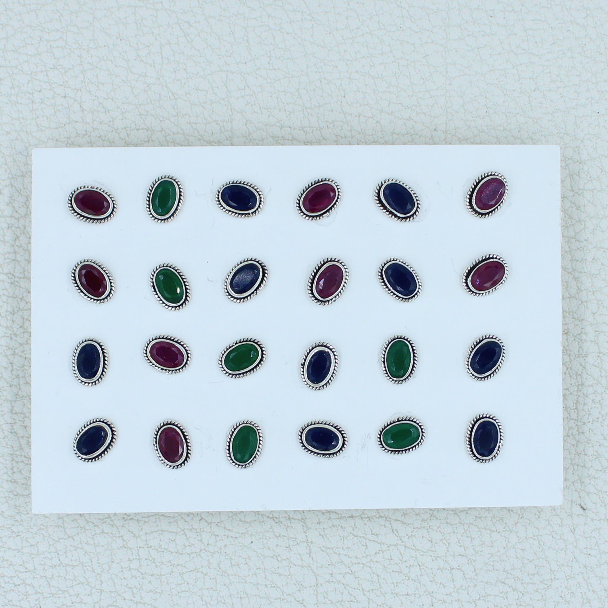 Ruby, Emerald, Sapphire Gemstone Studs Earrings - 925 Silver Jewelry