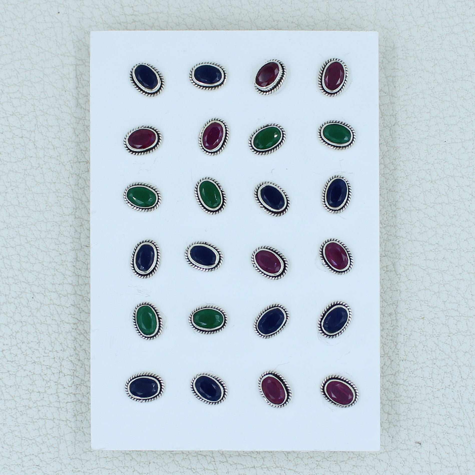 Ruby, Emerald, Sapphire Gemstone Studs Earrings - 925 Silver Jewelry