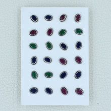 Ruby, Emerald, Sapphire Gemstone Studs Earrings - 925 Silver Jewelry