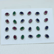 Ruby, Emerald, Sapphire Gemstone Studs Earrings - 925 Silver Jewelry