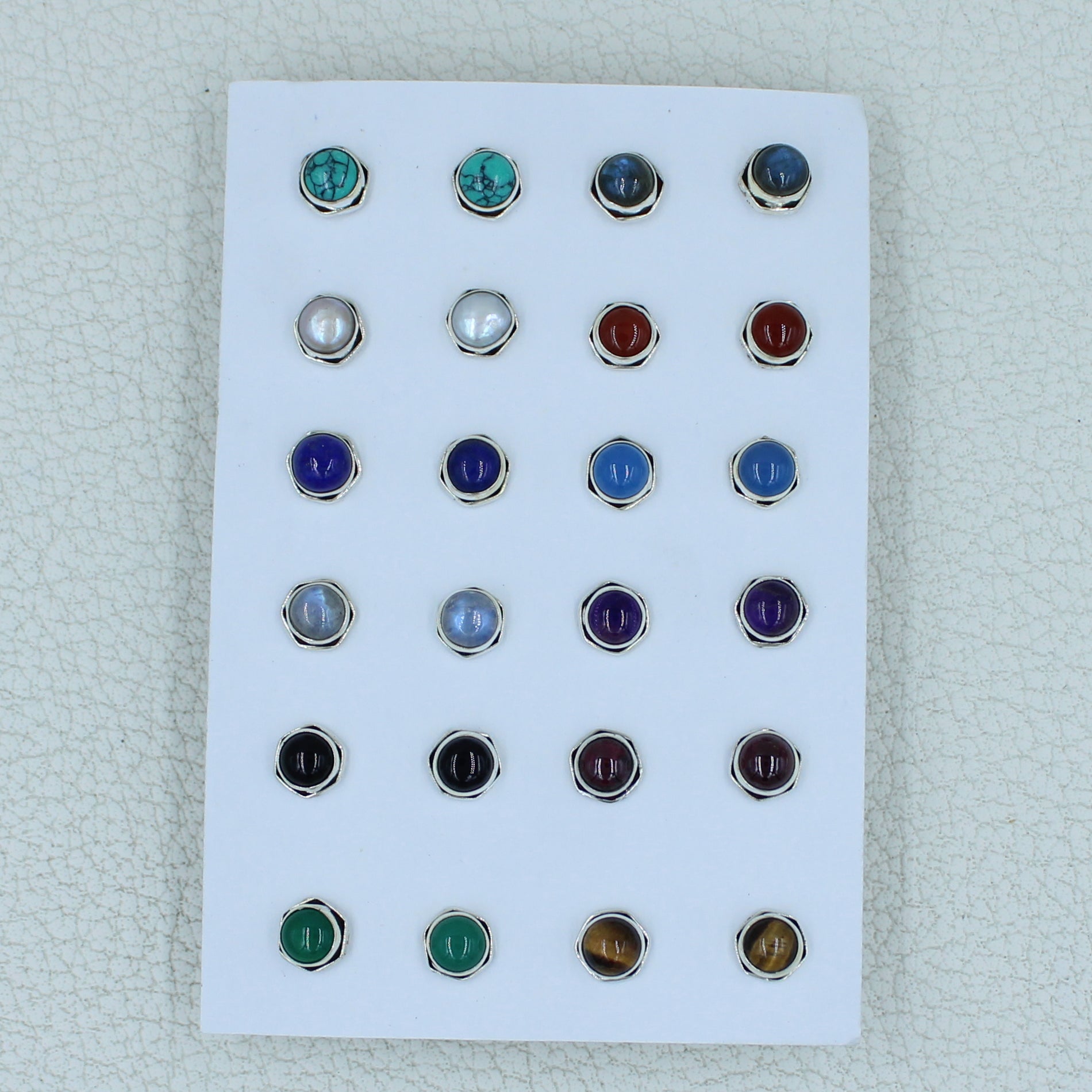 Round Gemstone Studs Earrings - 925 Silver Jewelry