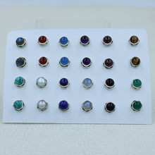Round Gemstone Studs Earrings - 925 Silver Jewelry