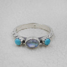 Sterling Silver Moonstone Turquoise Ring – Triple Stone Statement Ring