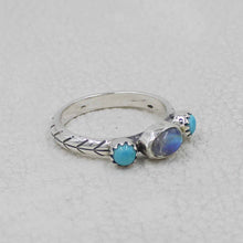 Sterling Silver Moonstone Turquoise Ring – Triple Stone Statement Ring