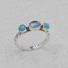Sterling Silver Moonstone Turquoise Ring – Triple Stone Statement Ring