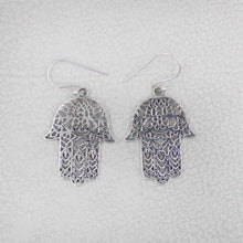 Sterling Silver Hamsa Hand Dangle Earrings – Intricate Filigree Design
