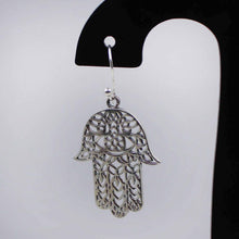 Sterling Silver Hamsa Hand Dangle Earrings – Intricate Filigree Design