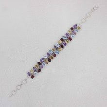 Sterling Silver Multi-Gemstone Link Bracelet – Colorful Mixed Gemstone Statement Bracelet