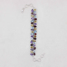 Sterling Silver Multi-Gemstone Link Bracelet – Colorful Mixed Gemstone Statement Bracelet