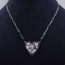White Horse Jasper Heart Pendant Necklace – Handmade Silver Jewelry