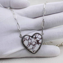White Horse Jasper Heart Pendant Necklace – Handmade Silver Jewelry