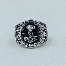925 Sterling Silver Viking Thor Hammer Mjolnir Runes Futhark Ring