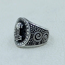 925 Sterling Silver Viking Thor Hammer Mjolnir Runes Futhark Ring
