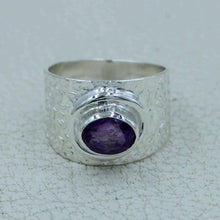 Textured Pattern Silver Purple Amethyst Ring